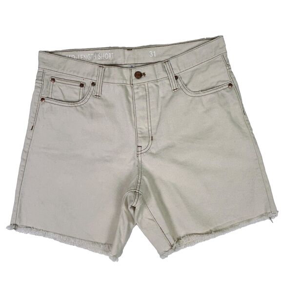 J Crew Mid Length Denim Bermuda Shorts Ecru Beige Cotton Denim Cut Offs Women 31 - Picture 3 of 13
